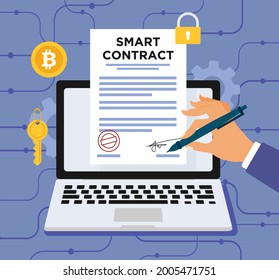 Smart Contract, Digital Contract in flat design
