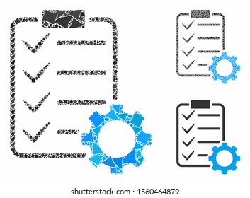 Smart contract gear composition of trembly elements in variable sizes and color tones, based on smart contract gear icon. Vector irregular elements are combined into composition.
