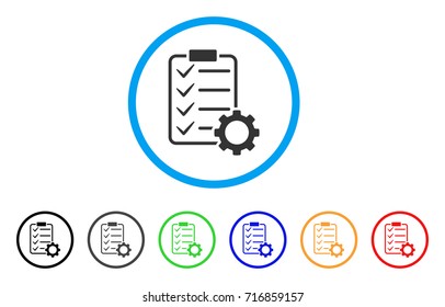 Smart Contract Gear icon. Vector illustration style is a flat iconic smart contract gear grey rounded symbol inside light blue circle with black, gray, green, blue, red, orange color versions.