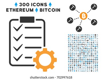 Smart Contract Gear pictograph with 300 blockchain, bitcoin, ethereum, smart contract images. Vector icon set style is flat iconic symbols.