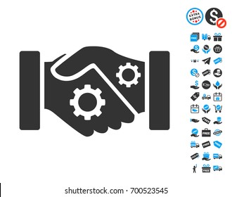 Smart Contract Handshake gray pictograph with free bonus icon set. Vector illustration style is flat iconic symbols.