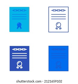 Smart contract icon set in flat and line style. Electronic blockchain document symbol. Vector illustration.