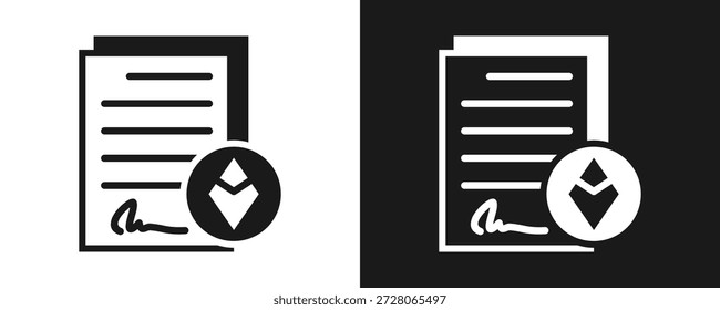Glifo Inteligente Del Conjunto Del Icono Del Contrato En Fondo Blanco Y Negro