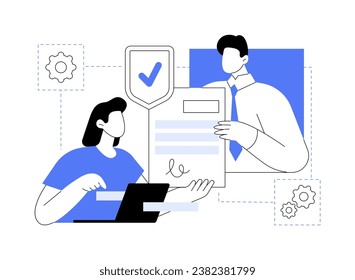 Smart contract isolated cartoon vector illustrations. Signing smart contract between buyer and seller online, modern blockchain technology in business, agreement document online vector cartoon.