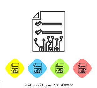 Smart contract line icon on white background. Blockchain technology, cryptocurrency mining, bitcoin, altcoins, digital money market. Set icon in color rhombus buttons. Vector Illustration