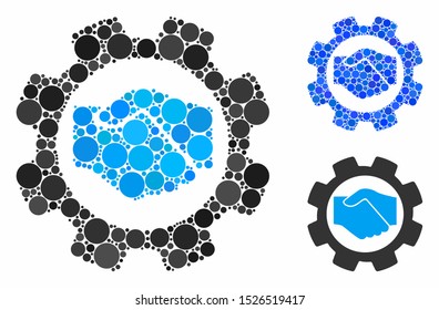 Smart contract setup gear mosaic for smart contract setup gear icon of circle elements in various sizes and color tones. Vector circle elements are grouped into blue mosaic.