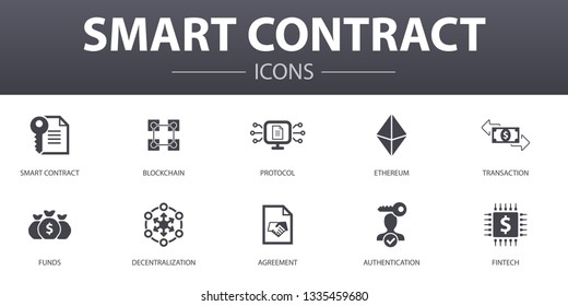 Smart Contract simple concept icons set. Contains such icons as blockchain, transaction, decentralization, fintech and more, can be used for web, logo, UI/UX