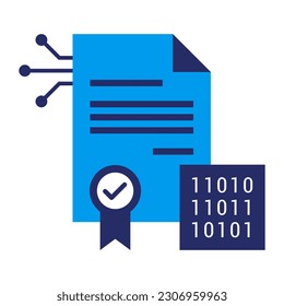 Smart contract, validation and digital signature, isolated icon