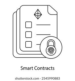 Icono de contratos inteligentes: documento con símbolo de bloqueo que indica Acuerdos digitales automatizados.