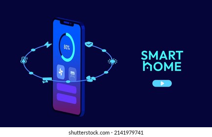 Inteligente, controlable en pantalla de teléfono móvil y paquete de iconos. Tecnología de automatización del hogar, ilustración de vector de conectividad inalámbrica