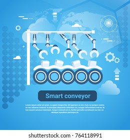 Smart Conveyor Web Banner With Copy Space On Blue Background Vector Illustration