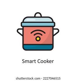 Smart Cooker Vector Filled Outline Icon Design illustration. Housekeeping Symbol on White background EPS 10 File