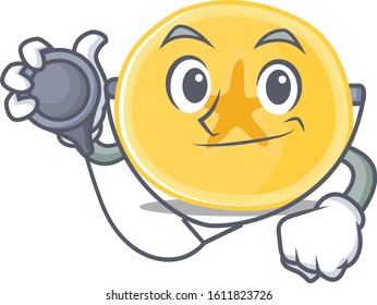 Smart and cool banana chips cartoon character in a Doctor with tools