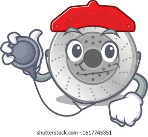 Smart and cool car brake cartoon character in a Doctor with tools