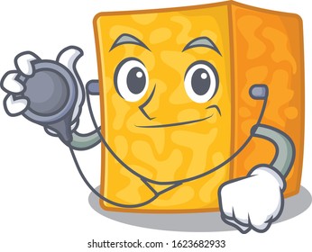 Smart and cool colby jack cheese cartoon character in a Doctor with tools