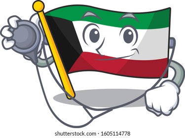 Smart and cool flag kuwait cartoon character in a Doctor with tools