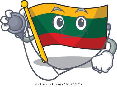 Smart and cool flag lithuania cartoon character in a Doctor with tools