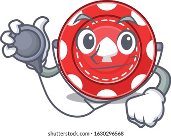 Smart and cool gambling chips cartoon character in a Doctor with tools