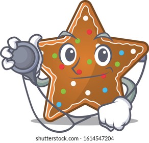 Smart and cool gingerbread star cartoon character in a Doctor with tools