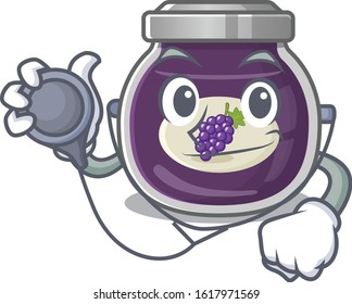 Smart and cool grape jam cartoon character in a Doctor with tools