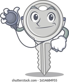 Smart and cool key cartoon character in a Doctor with tools