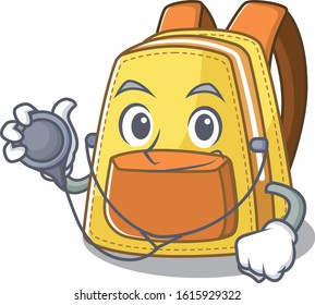 Smart and cool kids school backpack cartoon character in a Doctor with tools