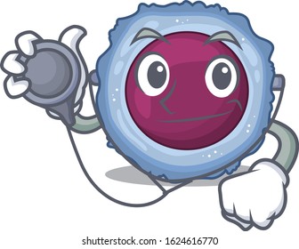 Smart and cool lymphocyte cell cartoon character in a Doctor with tools
