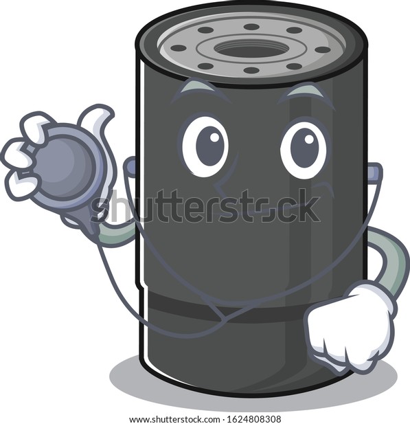 Smart and cool oil filter cartoon character in a\
Doctor with tools