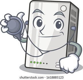 Smart and cool power bank cartoon character in a Doctor with tools