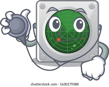 Smart and cool radar cartoon character in a Doctor with tools