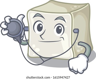 Smart and cool sugar cube cartoon character in a Doctor with tools