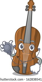 Smart and cool violin cartoon character in a Doctor with tools