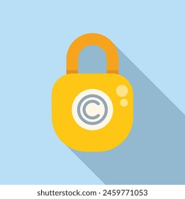 Smart copyright padlock icon flat vector. Online brand protect. Content data