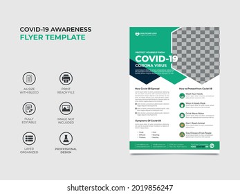 Smart covid-19 Sensibilisierungsflyer Template Design mit einer Bildplatzierung, professionelle Farben im Design verwendet. auffällige, gut organisierte, vollständig bearbeitbare Vorlage. Vektor a4 Größe, eps10.