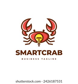 diseño de logotipo de vector de cangrejo inteligente