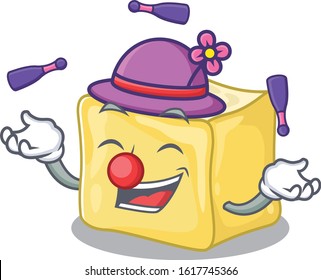 Smart creamy butter cartoon character design playing Juggling