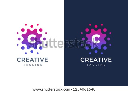 Smart and creative, dots or points letter C logo design template. Geometric dot circle science medicine sign. Universal energy tech planet star atom vector icon.