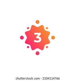 Smart and Creative Number 3 Logo Design Template with  Dots or Points. Geometric Dot Circle Science Medicine Sign. Universal Energy Tech Planet Star Atom Vector Icon Element