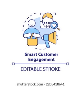 Smart Customer Engagement Concept Icon. AI Integration In Marketing Abstract Idea Thin Line Illustration. Isolated Outline Drawing. Editable Stroke. Arial, Myriad Pro-Bold Fonts Used