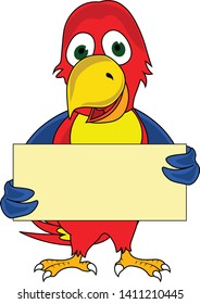 smart cute parrot presenting blank empty paper template