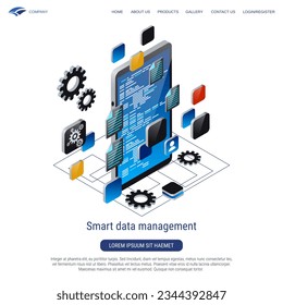 Smart data management 3d isometric vector concept illustration