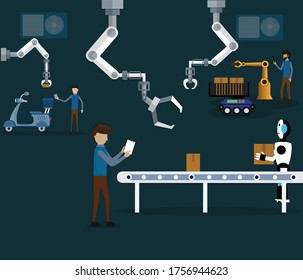 Smart delivery concept,Deliver using robot for organizing the packages and makes them works easily - vector Illustration