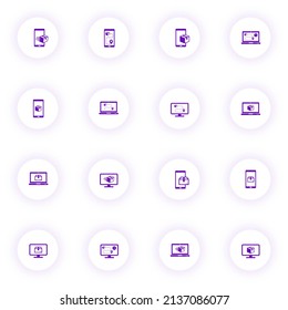 iconos vectoriales de color púrpura de entrega inteligente en botones redondos claros con sombra púrpura. conjunto de iconos de entrega inteligente para web, aplicaciones móviles, diseño de ui e impresión