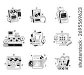Smart Delivery Service And Invoice Payment Through Online Store System — Vector Icons Set 3