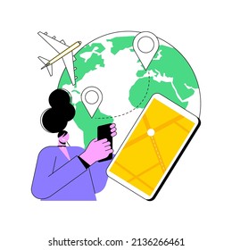 Ilustración vectorial de concepto abstracto de seguimiento de entrega inteligente. Controle sus pedidos, estado de entrega en línea, software de aplicación, paquete, carga internacional, metáfora abstracta de envío urgente.