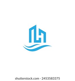smart design combination of letter LH, building and wave for the construction industry