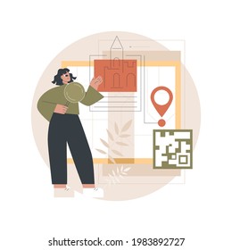 Smart destinations project abstract concept vector illustration. City tags, digital travel, tourist experience, smartphone interactions, smart spot, multimedia content, IoT abstract metaphor.