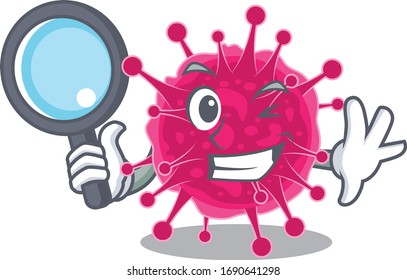 Smart Detective of picornaviridae mascot design style with tools
