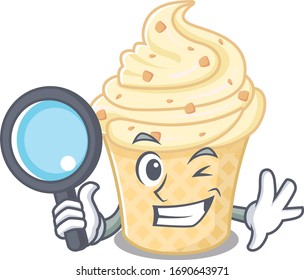 Smart Detective of vanilla ice cream mascot design style with tools