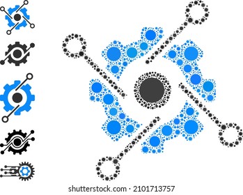 Intelligentes Entwicklungsmosaik-Symbol. Vektormosaik aus randomisierten Coronavirus-Elementen. Viral Mosaic Smart Development Symbol und ähnliche Symbole. Intelligentes Entwicklungsmosaik für Durchbruchbilder.